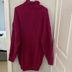 Chunky cableknit Pink Turtleneck Sweater dress